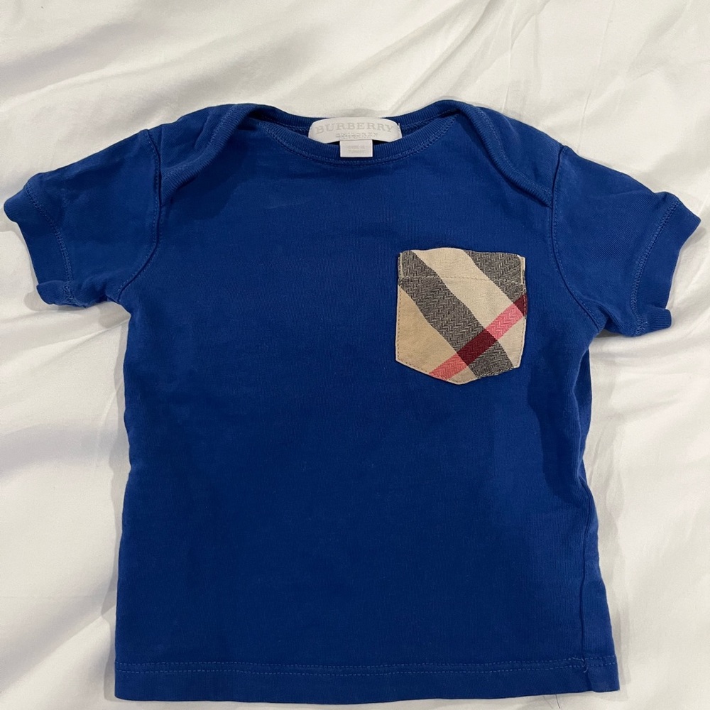 Burberry Baby Royal Blue Tee with Check Pocket Size 9M